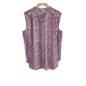 Worthington Womens XL Pink Snake Print Sleeveless Button Up Blouse‎ Top